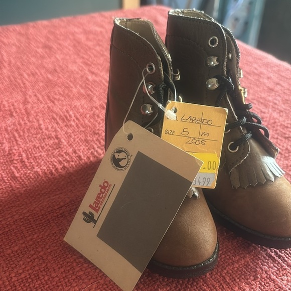 Laredo Toddler 5 Kiltie Roper Boots Leather Cowboy Rodeo Western Laces Horses - Picture 4 of 5